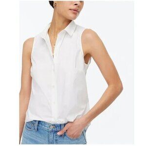 J. Crew Sleeveless Cotton Poplin Shirt Signature Fit White Size L NWT